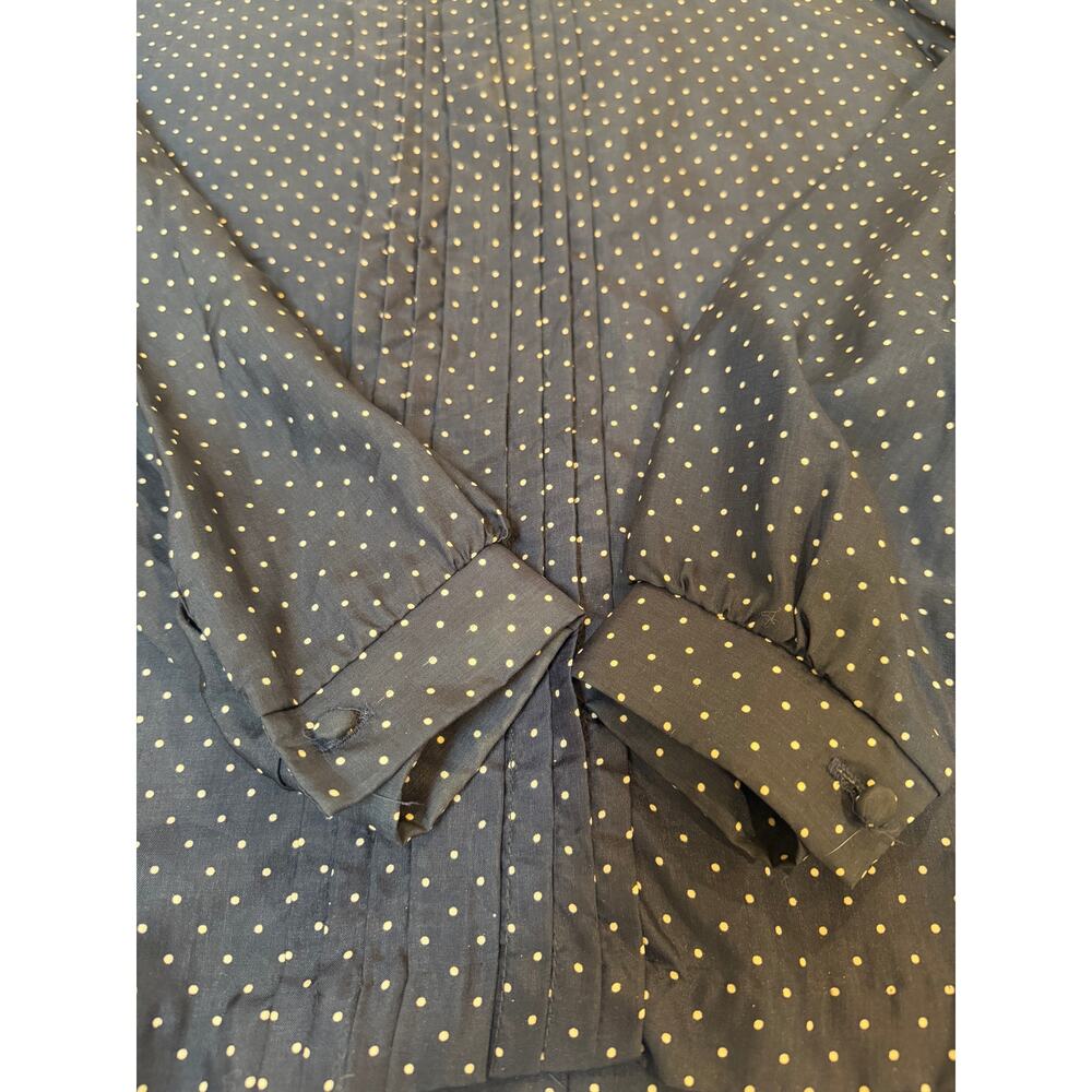 Vtg LANVIN womens navy white polka dot blouse 10 back zip classic old money - Picture 8 of 8